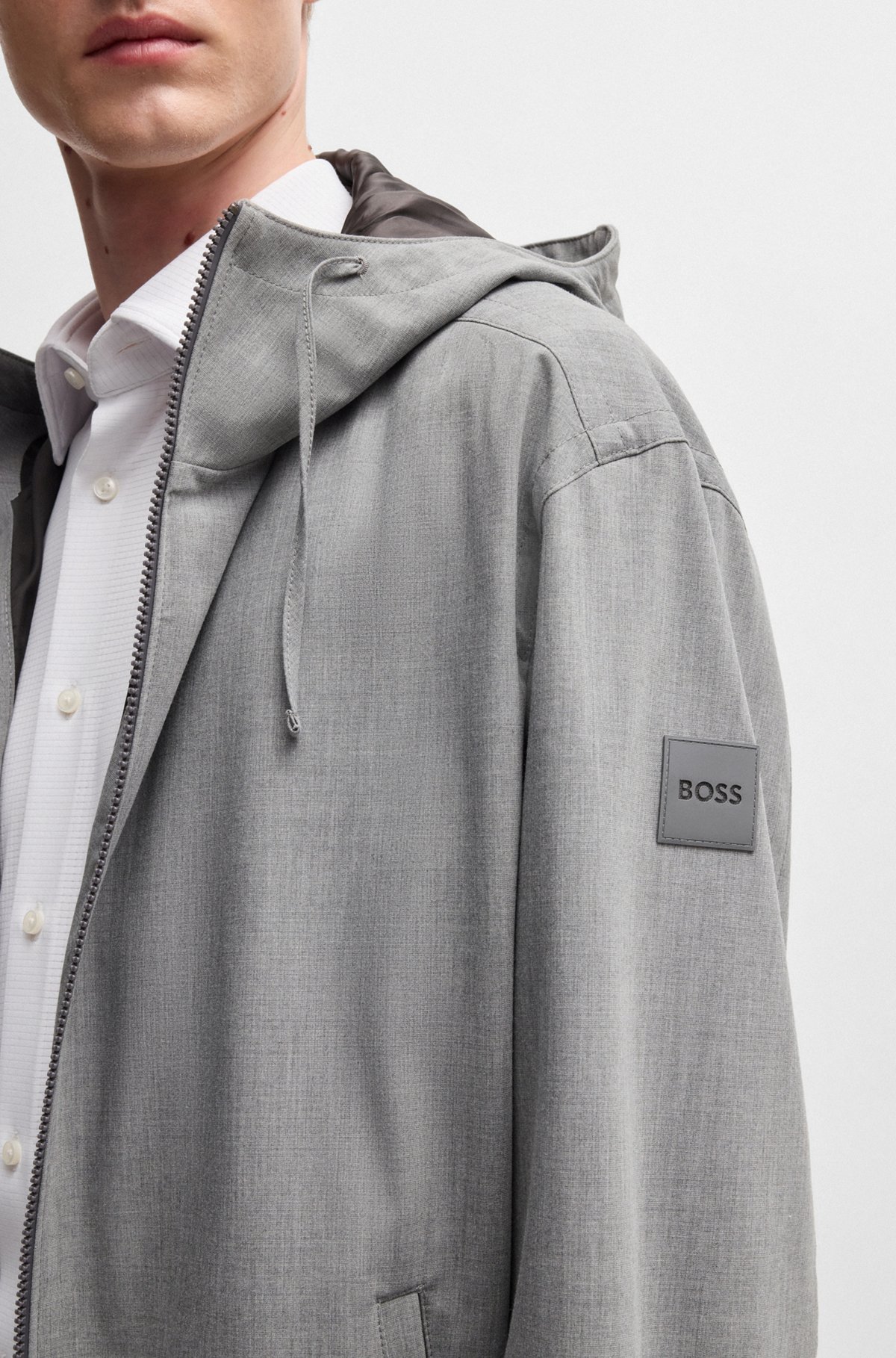 BOSS - Regular-fit jacket in performance-stretch material - Grey BOSS - Regular-fit jacket in performance-stretch material - Grey