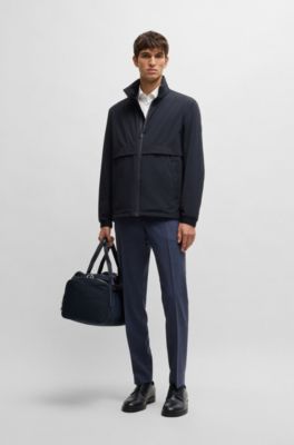 Veste en softshell et tissu stretch lavable avec capuche pliable, Bleu fonc&eacute;