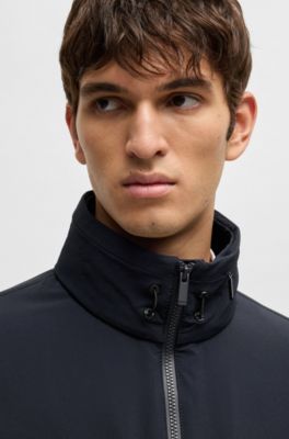 Veste en softshell et tissu stretch lavable avec capuche pliable, Bleu fonc&eacute;
