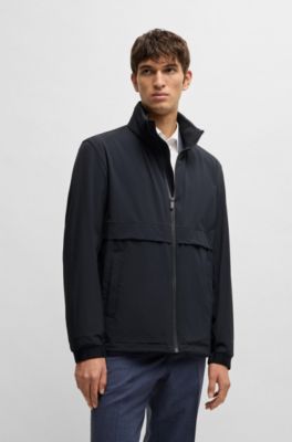 Veste en softshell et tissu stretch lavable avec capuche pliable, Bleu fonc&eacute;