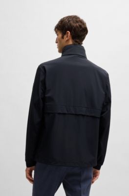 Veste en softshell et tissu stretch lavable avec capuche pliable, Bleu fonc&eacute;