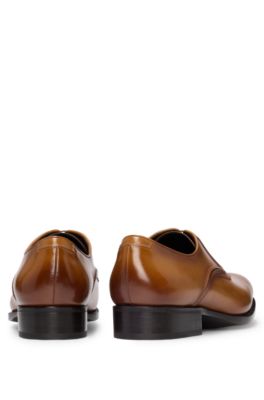 Burnished-leather Derby shoes with piped details, Brown
