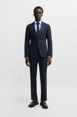 Slim-fit jacket in micro-patterned stretch cloth, Dark Blue