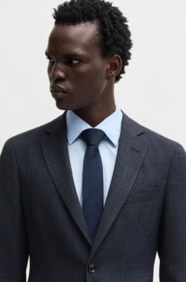 Slim-fit jacket in micro-patterned stretch cloth, Dark Blue