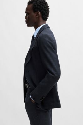 Slim-fit jacket in micro-patterned stretch cloth, Dark Blue