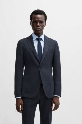 Slim-fit jacket in micro-patterned stretch cloth, Dark Blue
