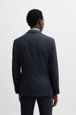 Slim-fit jacket in micro-patterned stretch cloth, Dark Blue