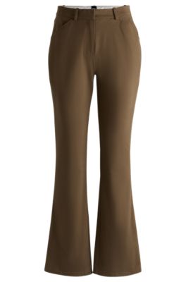 Hugo Boss Flared Trousers In Brushed Stretch Cotton In Light Green