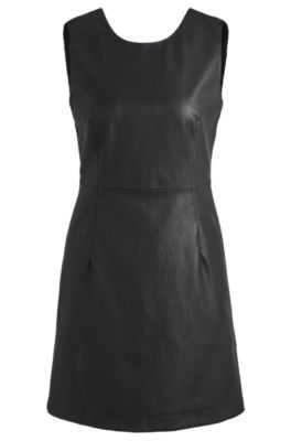 Hugo Boss Shift Dress In Soft Faux Leather In Black