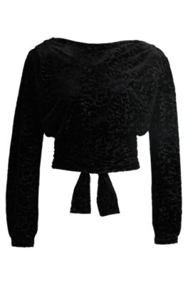 Hugo Boss Wrap Top In Devor Burnout Jersey In Black
