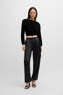 Top cruzado en punto devor&eacute;, Negro