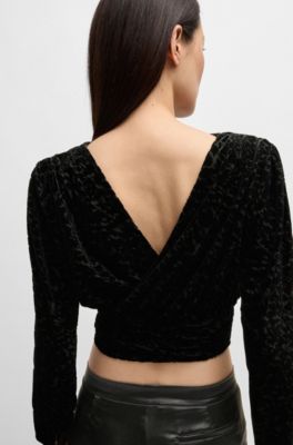 Top cruzado en punto devor&eacute;, Negro