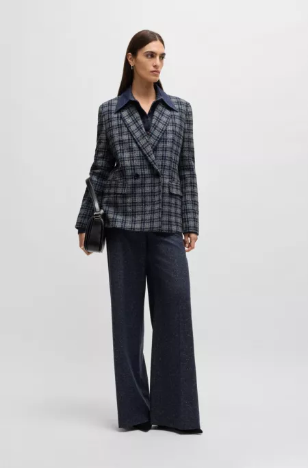 Relaxed-fit double-breasted jacket in checked tweed