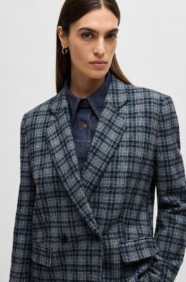 Veste crois&eacute;e Relaxed en tweed &agrave; carreaux, Fantaisie