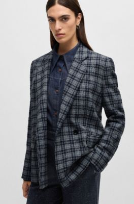 Veste crois&eacute;e Relaxed en tweed &agrave; carreaux, Fantaisie