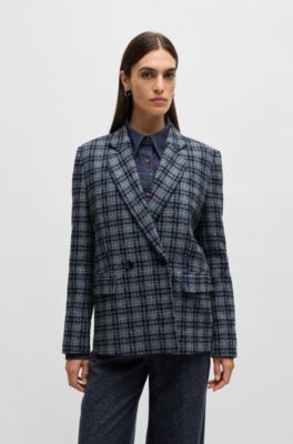 Relaxed-fit double-breasted jacket checked tweed