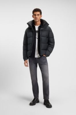 Branded-snap jacket with water-repellent finish, Black