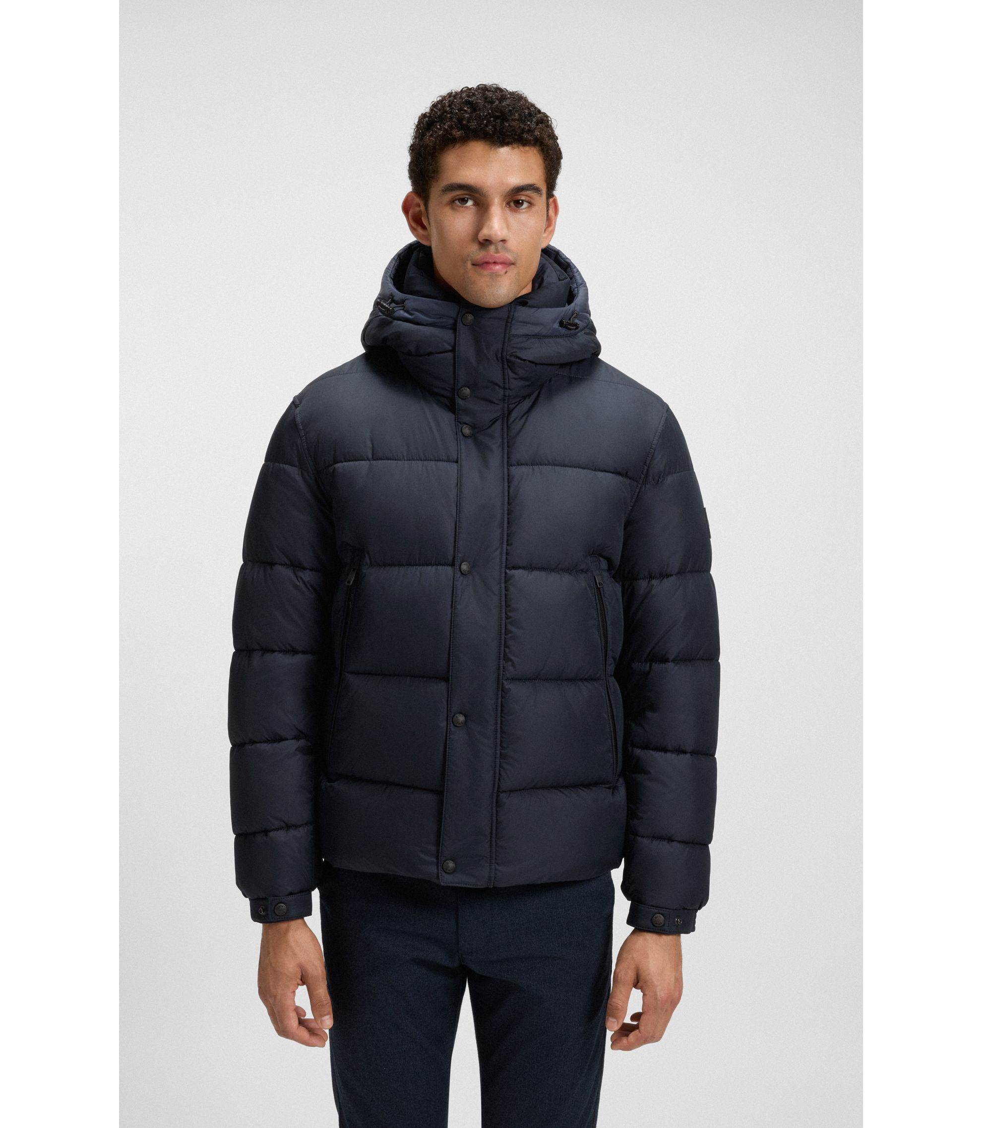 BOSS - Branded-snap jacket with water-repellent finish - Dark Blue