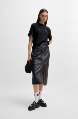 Camiseta de algod&oacute;n con estampado flocado y estr&aacute;s, Negro