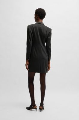 Vestido estilo esmoquin con parte delantera cruzada, Negro