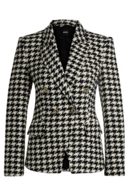 Hugo Boss Slim-fit Jacket In Houndstooth Fabric With Metallic Trims In Patterned