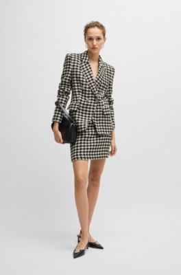 Slim-fit jacket in houndstooth fabric with metallic trims, Patterned