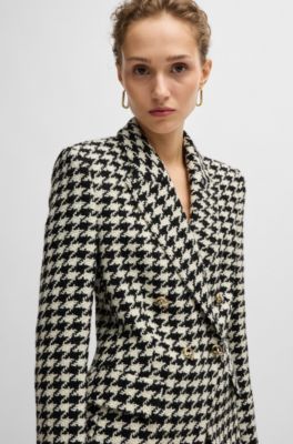 Slim-fit jacket in houndstooth fabric with metallic trims, Patterned