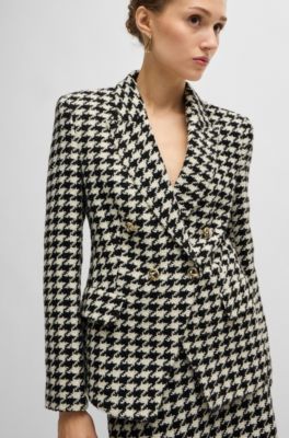 Slim-fit jacket in houndstooth fabric with metallic trims, Patterned