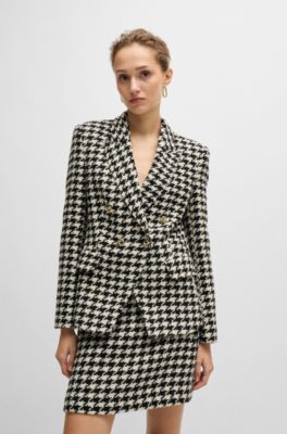 Slim-fit jacket in houndstooth fabric with metallic trims, Patterned