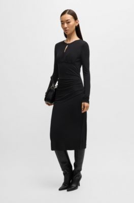 Matte-jersey dress with keyhole neckline
