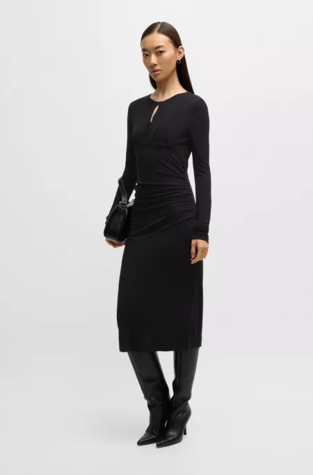 Matte-jersey dress with keyhole neckline