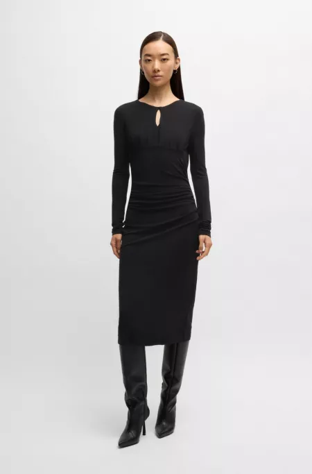 Matte-jersey dress with keyhole neckline