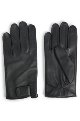 Gants en cuir avec lani&egrave;re auto-adh&eacute;sive, Noir