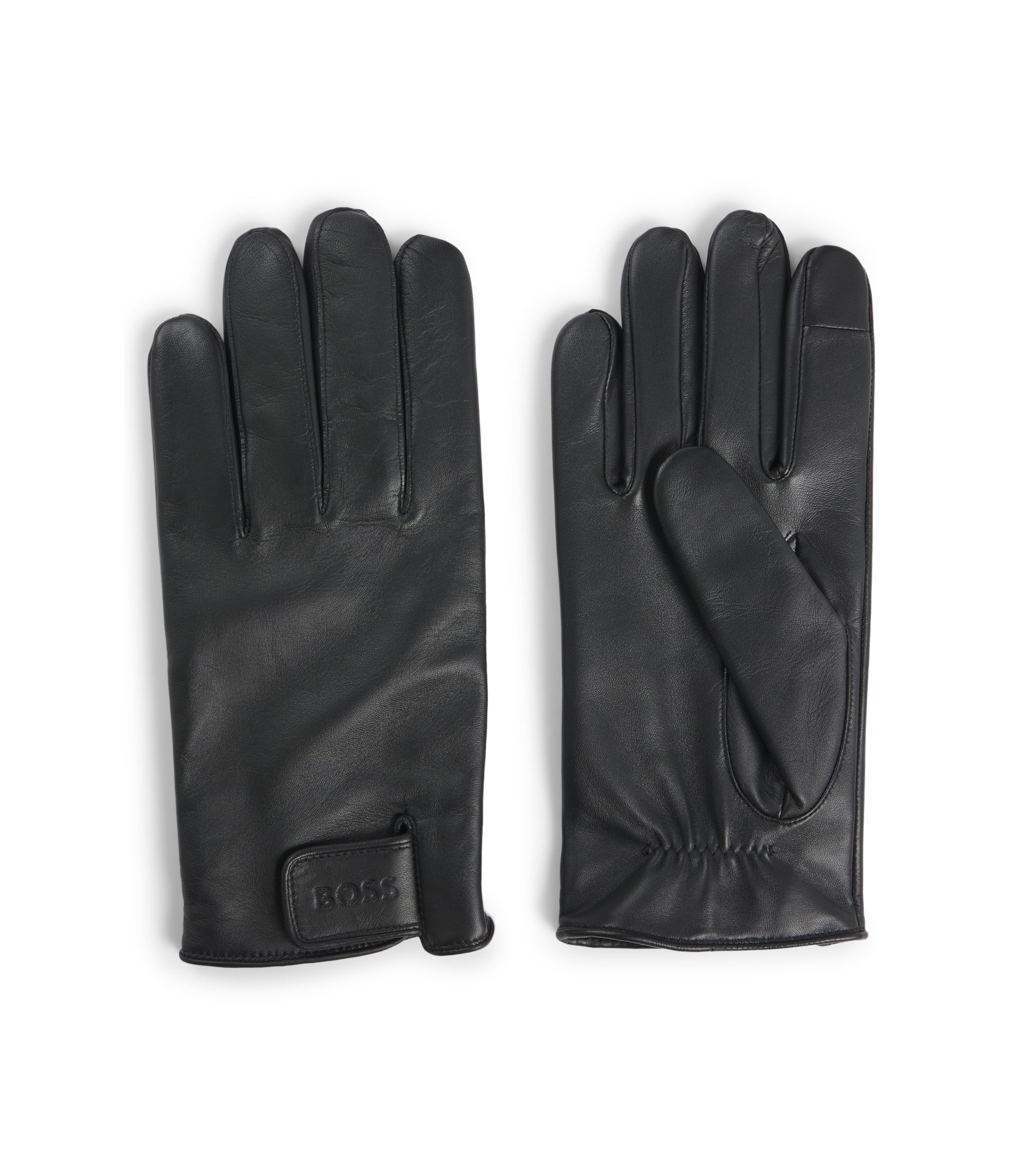 BOSS - Riptape-strap gloves in leather - Black