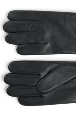 Gants en cuir avec lani&egrave;re auto-adh&eacute;sive, Noir