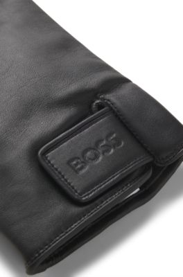 Riptape-strap gloves in leather, Black