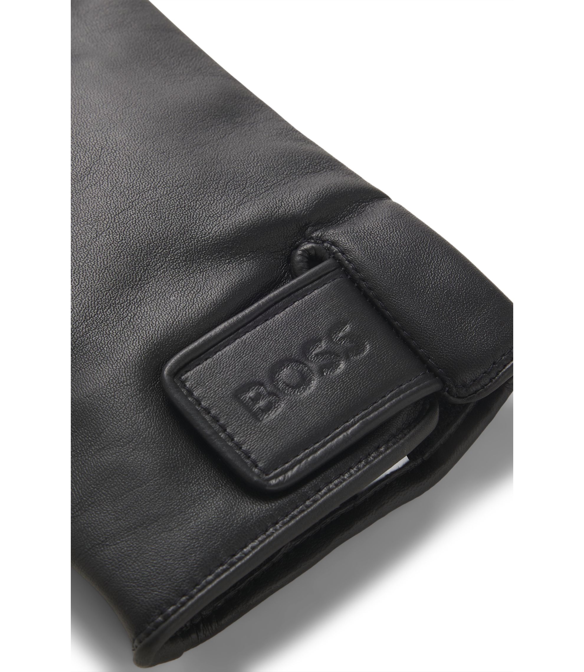 BOSS - Riptape-strap gloves in leather - Black