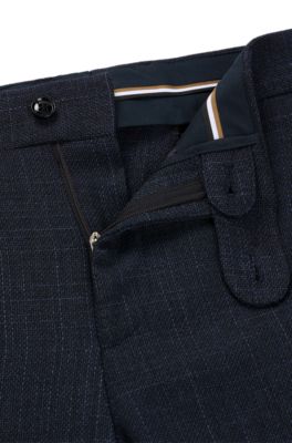 Pantalones slim fit en pa&ntilde;o el&aacute;stico con micromotivo, Azul oscuro