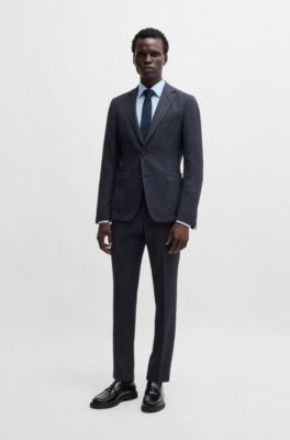 Pantalones slim fit en pa&ntilde;o el&aacute;stico con micromotivo, Azul oscuro