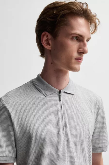 Zip-neck polo shirt in cotton and silk
