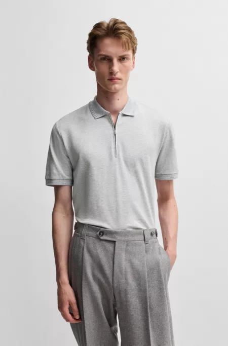 Zip-neck polo shirt in cotton and silk