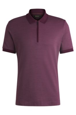 Zip-neck polo shirt in cotton and silk, Dark Purple