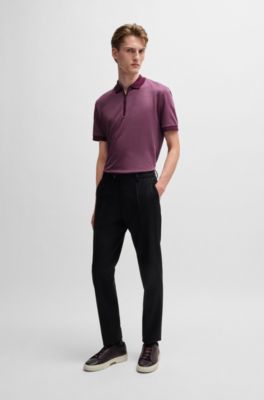 Zip-neck polo shirt in cotton and silk, Dark Purple