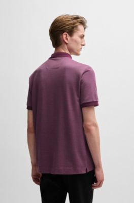 Zip-neck polo shirt in cotton and silk, Dark Purple