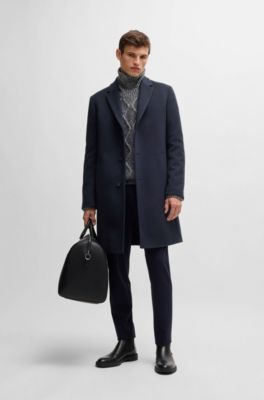 Manteau &eacute;l&eacute;gant en laine vierge m&eacute;lang&eacute;e, Bleu fonc&eacute;