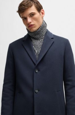 Manteau &eacute;l&eacute;gant en laine vierge m&eacute;lang&eacute;e, Bleu fonc&eacute;