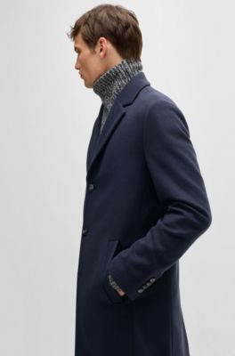 Manteau &eacute;l&eacute;gant en laine vierge m&eacute;lang&eacute;e, Bleu fonc&eacute;