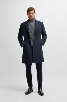 Manteau &eacute;l&eacute;gant en laine vierge m&eacute;lang&eacute;e, Bleu fonc&eacute;