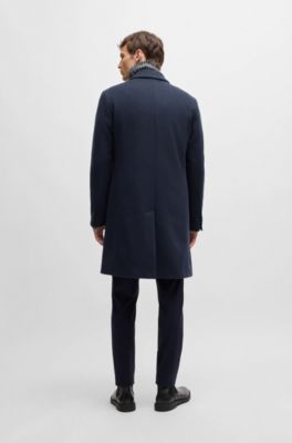 Manteau &eacute;l&eacute;gant en laine vierge m&eacute;lang&eacute;e, Bleu fonc&eacute;