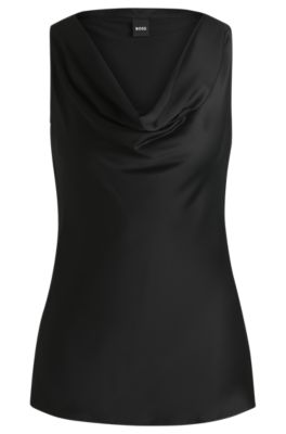 Hugo Boss Satin Relaxed-fit Blouse With Cowl Neckline In Black